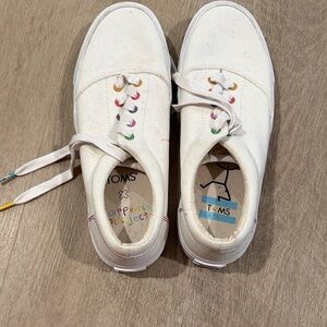 TOMS Women's White Canvas Sneakers with Multicolor Eyelets